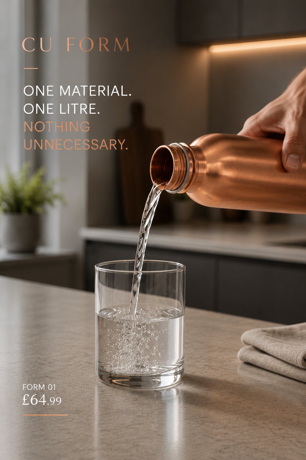 Copper bottle pouring water